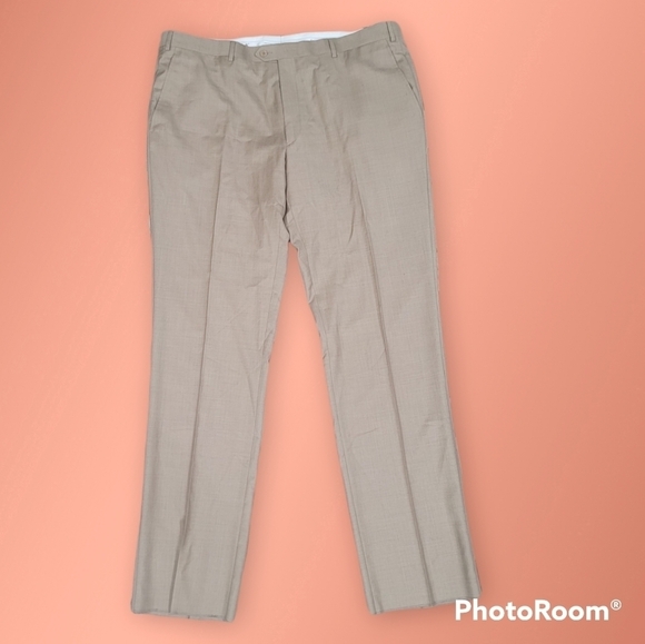 Santorelli Romeo Luxury Serge Tan Flat Front Trouser 44x38 Made In Italy Raw Hem - Picture 3 of 14